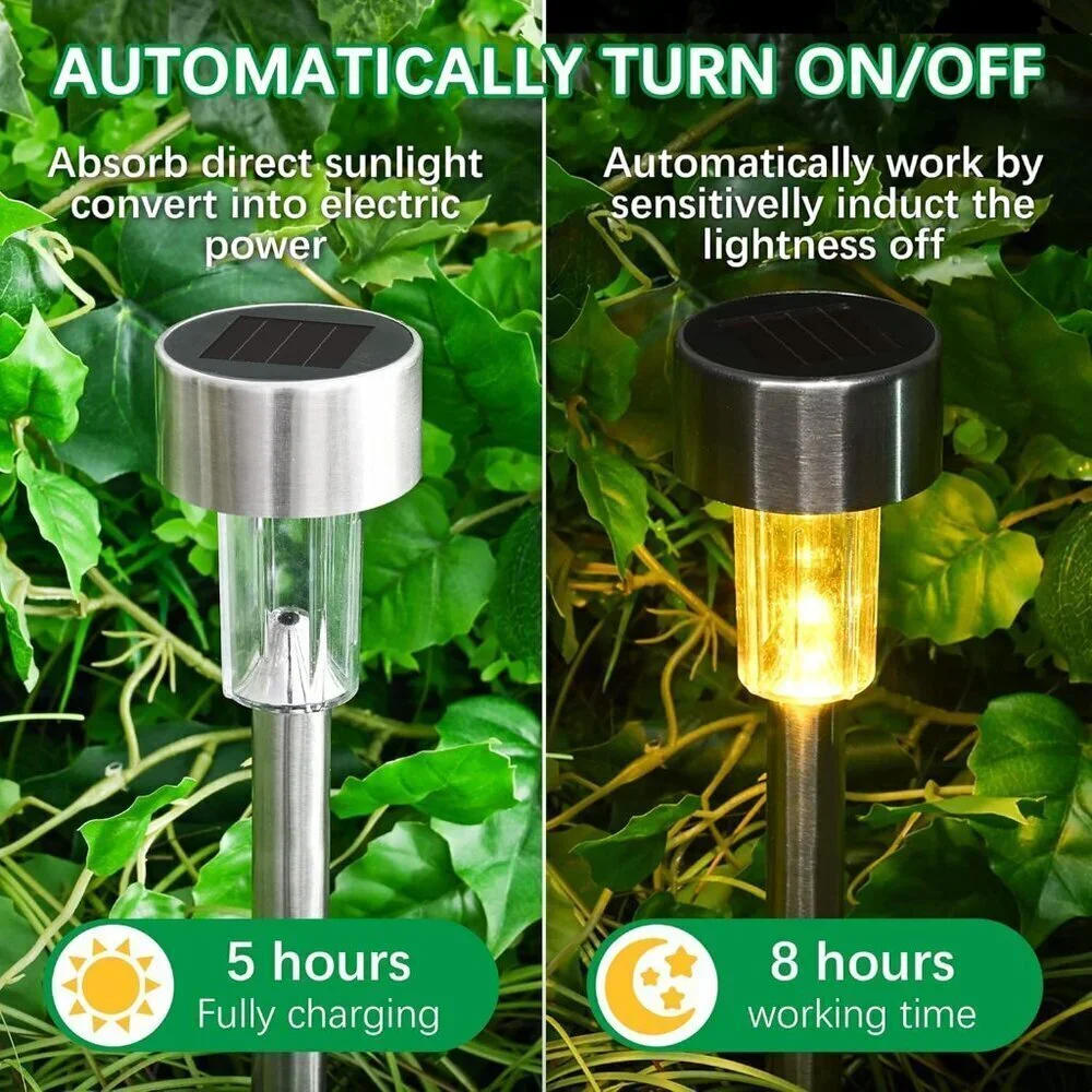 Solar Outdoor Lights Stainless Steel Pack 12 Warm White Waterproof Garden Path
